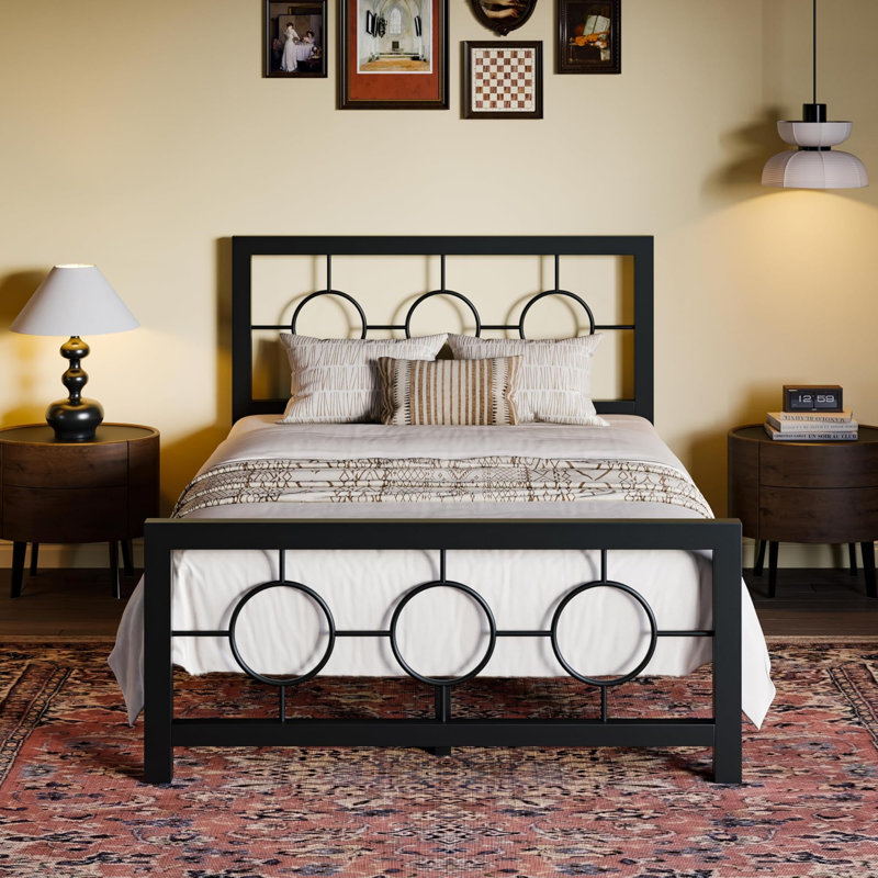 Priyet Twin Metal Bed Frame with Vintage Circular Design Noise Free Wayfair